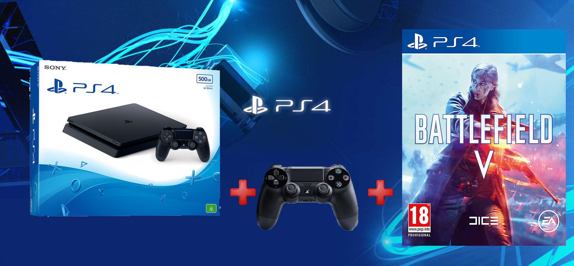 קונסולת Playstation 4 Slim 1TB + שלט נוסף + Battlefield V