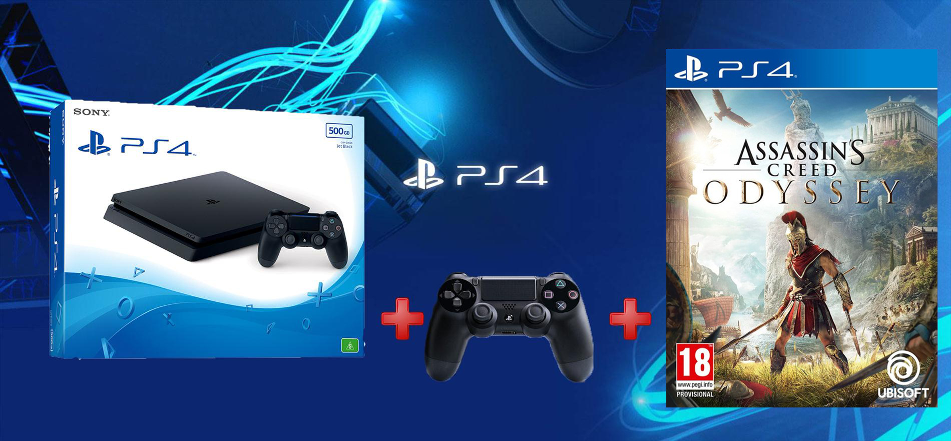 קונסולת Playstation 4 Slim 1TB + שלט נוסף + AC Odyssey