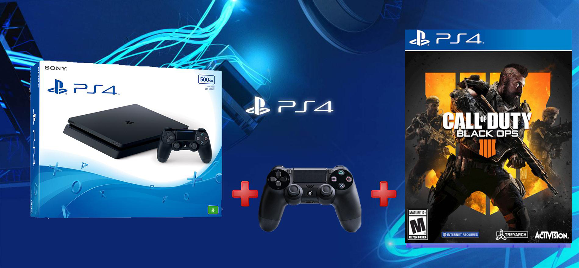 קונסולת Playstation 4 Slim 1TB + שלט נוסף + COD Black Ops 4