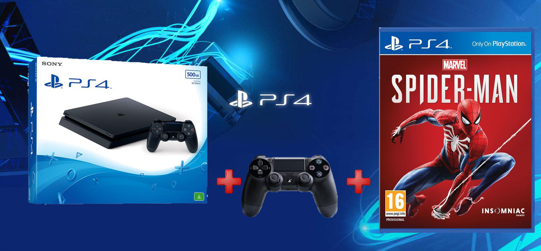 קונסולת Playstation 4 Slim 1TB + שלט נוסף + Spider Man