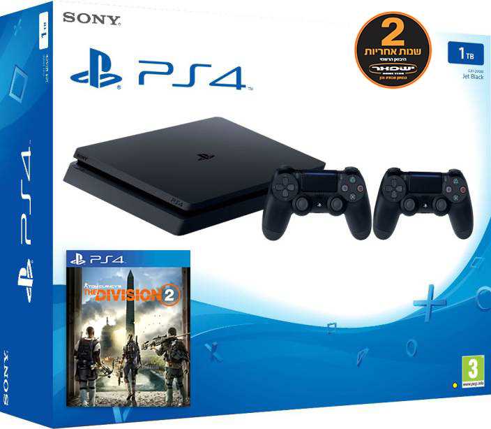 קונסולת Playstation 4 Slim 1TB + שלט נוסף + Tom Clancy's The Division 2 יבואן רשמי