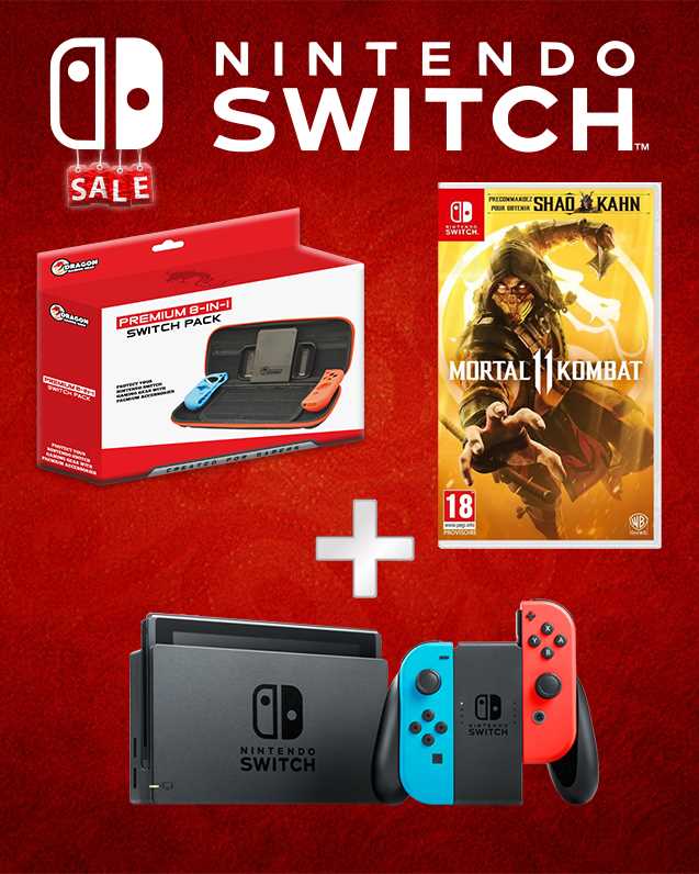 Nintendo Switch + Mortal Kombat 11 + Dragon Protection Package קונסולת נינטנדו סוויץ' + משחק + חבילת הגנה