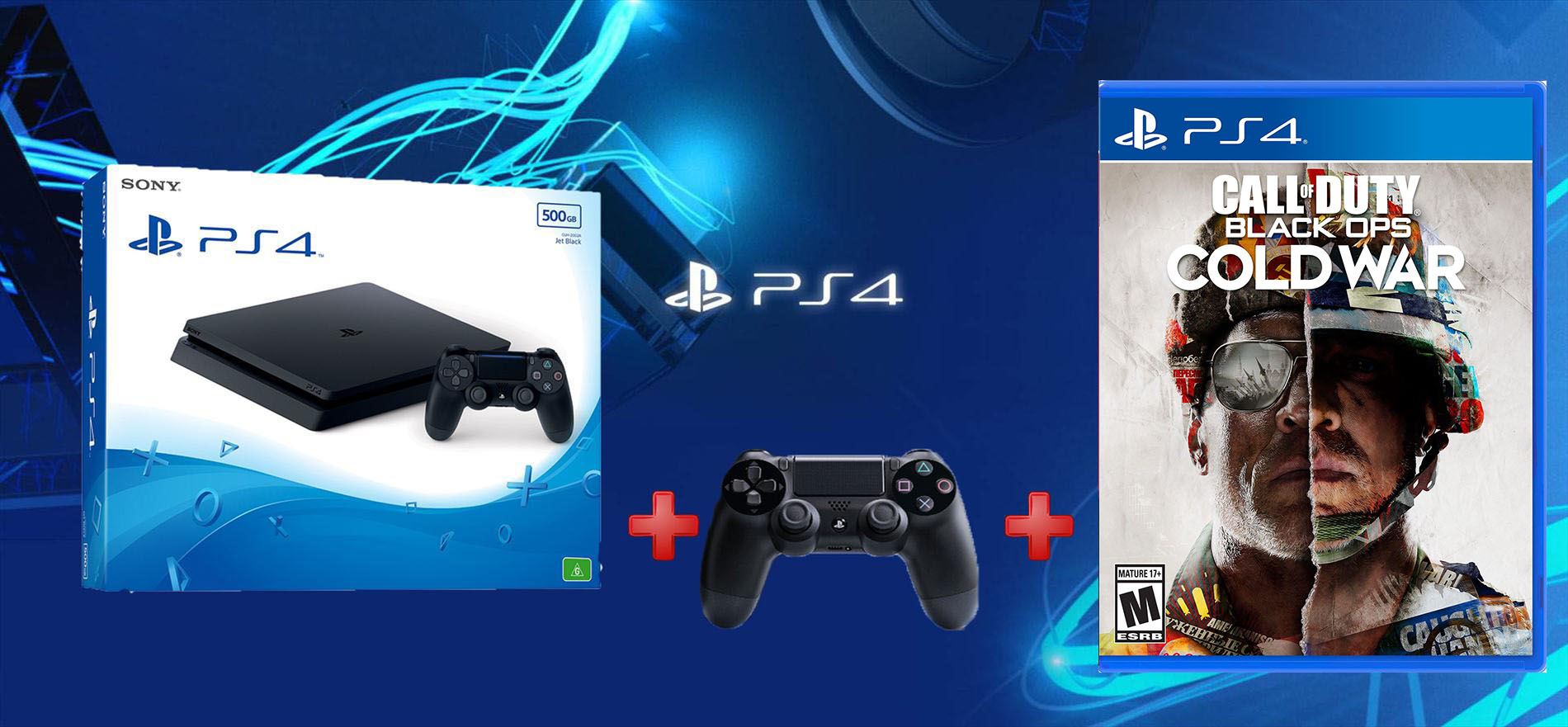 קונסולת Playstation 4 Slim 500GB + שלט נוסף + Call of Duty: Cold War