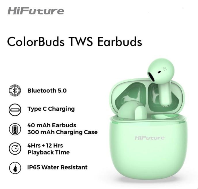 אוזניות אלחוטיות צבע ירוק בהיר HiFuture Color Buds Wireless Light Green