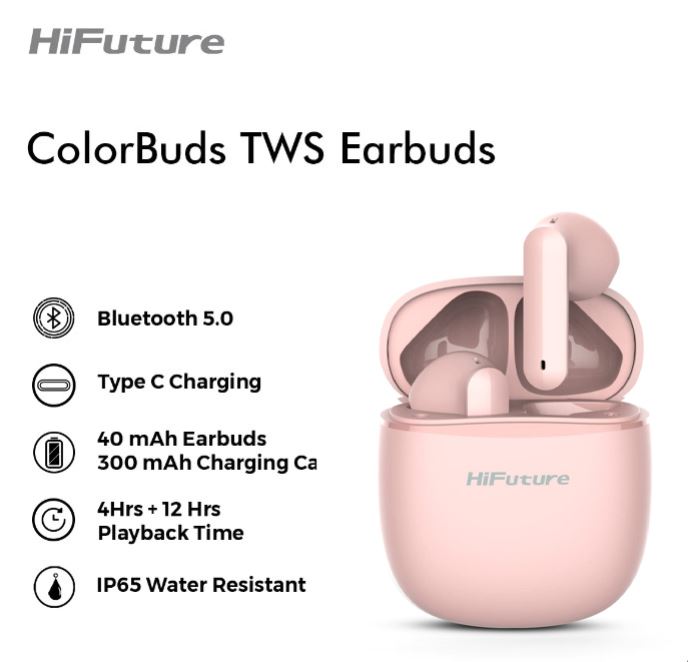 אוזניות אלחוטיות צבע וורוד HiFuture Color Buds Wireless Pink