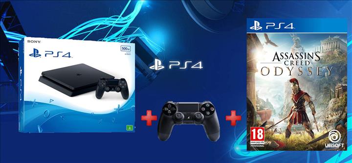 קונסולת Playstation 4 Slim 1TB + שלט נוסף + AC Odyssey