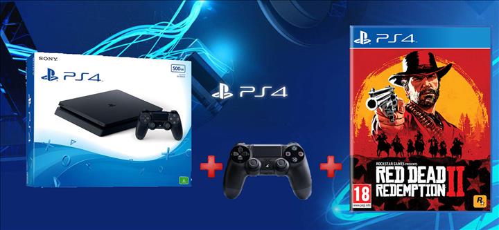 קונסולת Playstation 4 Slim 500GB + שלט נוסף + Red Dead Redemption 2