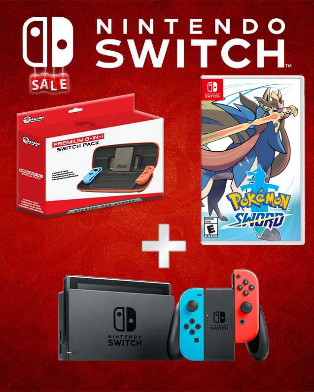 Nintendo Switch + Pokemon Sword + Dragon Protection Package קונסולת נינטנדו סוויץ' + משחק + חבילת הגנה