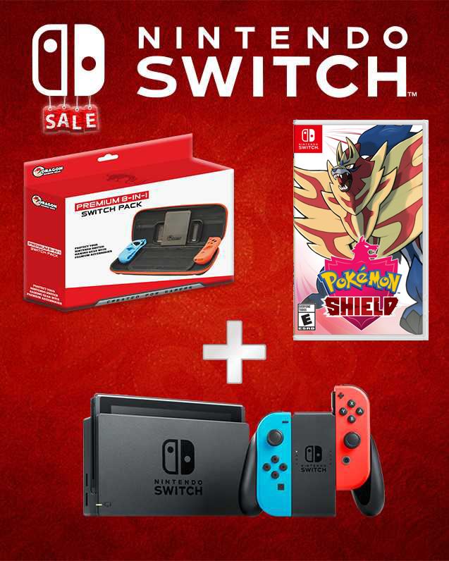 Nintendo Switch + Pokemon Shield + Dragon Protection Package קונסולת נינטנדו סוויץ' + משחק + חבילת הגנה