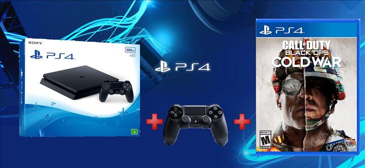 קונסולת Playstation 4 Slim 500GB + שלט נוסף + Call of Duty: Cold War